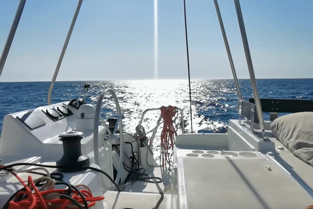 Cockpit of Sunny, a Bali Catspace catamaran at Municipal Unit of Lefkada, Greece
